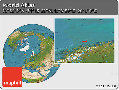 Satellite Location Map of the Area around 71° 5' 42" N, 19° 37' 30" E