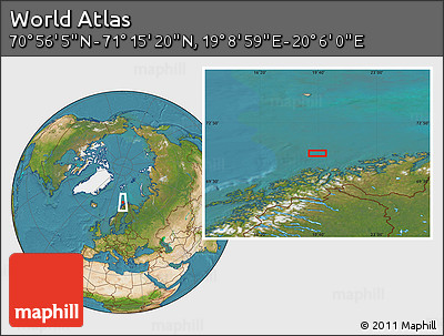 Satellite Location Map of the Area around 71° 5' 42" N, 19° 37' 30" E