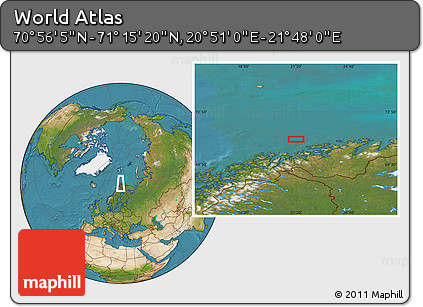 Satellite Location Map of the Area around 71° 5' 42" N, 21° 19' 30" E