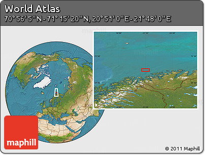 Satellite Location Map of the Area around 71° 5' 42" N, 21° 19' 30" E