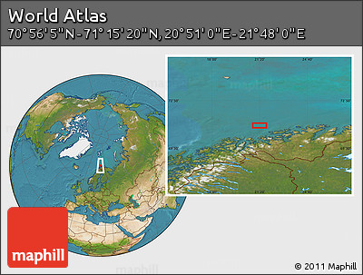 Satellite Location Map of the Area around 71° 5' 42" N, 21° 19' 30" E