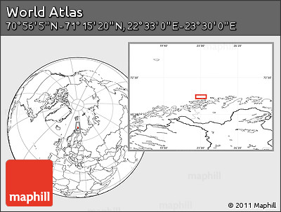 Blank Location Map of the Area around 71° 5' 42" N, 23° 1' 29" E