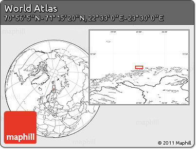 Blank Location Map of the Area around 71° 5' 42" N, 23° 1' 29" E