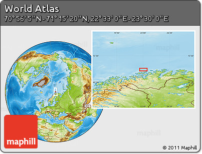 Physical Location Map of the Area around 71° 5' 42" N, 23° 1' 29" E