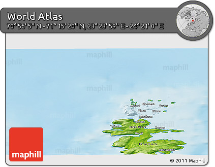 Physical 3D Map of the Area around 71° 5' 42" N, 23° 52' 30" E