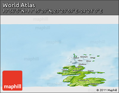 Physical 3D Map of the Area around 71° 5' 42" N, 23° 52' 30" E