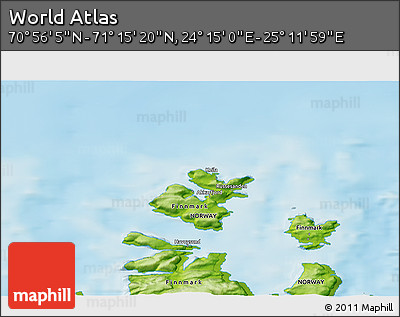 Physical 3D Map of the Area around 71° 5' 42" N, 24° 43' 30" E