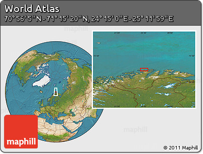 Satellite Location Map of the Area around 71° 5' 42" N, 24° 43' 30" E