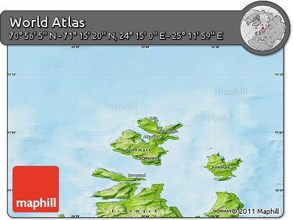 Physical Map of the Area around 71° 5' 42" N, 24° 43' 30" E