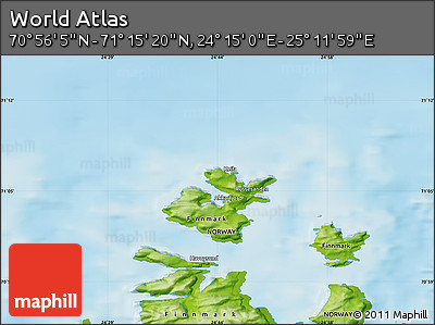 Physical Map of the Area around 71° 5' 42" N, 24° 43' 30" E