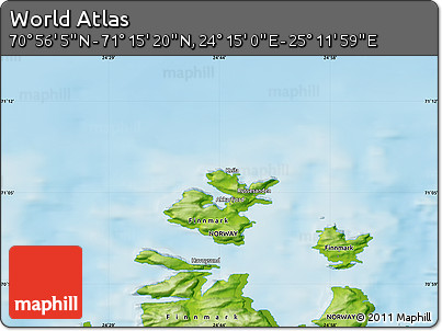 Physical Map of the Area around 71° 5' 42" N, 24° 43' 30" E