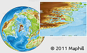 Physical Location Map of the area around 71° 5' 42" N, 24° 34' 30" W