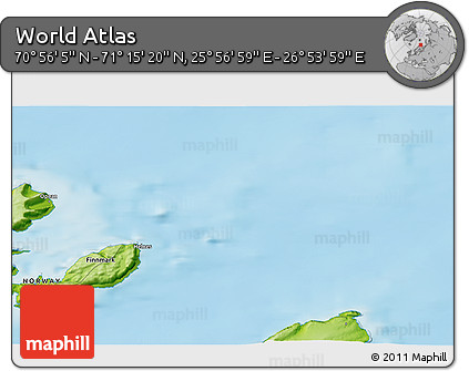 Physical 3D Map of the Area around 71° 5' 42" N, 26° 25' 29" E