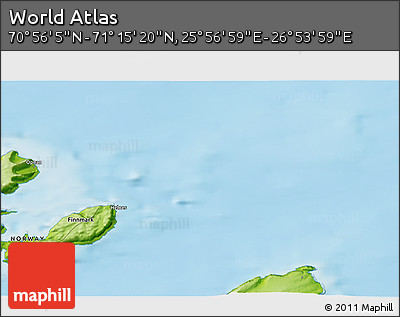 Physical 3D Map of the Area around 71° 5' 42" N, 26° 25' 29" E