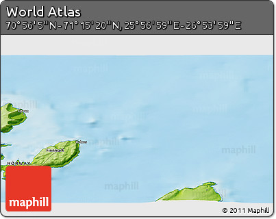 Physical 3D Map of the Area around 71° 5' 42" N, 26° 25' 29" E