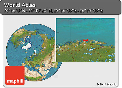 Satellite Location Map of the Area around 71° 5' 42" N, 26° 25' 29" E