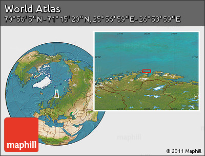 Satellite Location Map of the Area around 71° 5' 42" N, 26° 25' 29" E