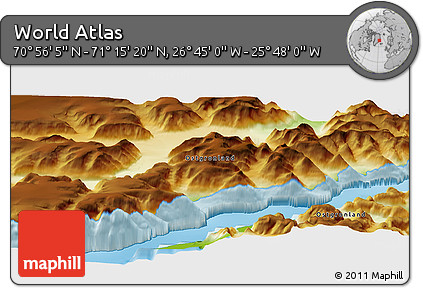 Physical Panoramic Map of the Area around 71° 5' 42" N, 26° 16' 29" W