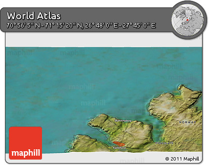 Satellite 3D Map of the Area around 71° 5' 42" N, 27° 16' 29" E