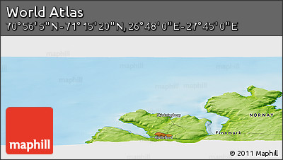 Physical Panoramic Map of the Area around 71° 5' 42" N, 27° 16' 29" E
