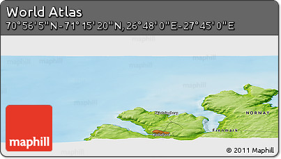 Physical Panoramic Map of the Area around 71° 5' 42" N, 27° 16' 29" E