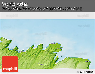 Physical 3D Map of the Area around 71° 5' 42" N, 28° 7' 30" E