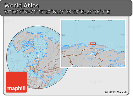 Gray Location Map of the Area around 71° 5' 42" N, 28° 7' 30" E