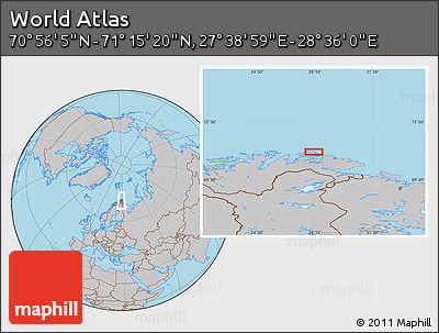 Gray Location Map of the Area around 71° 5' 42" N, 28° 7' 30" E