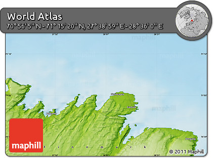 Physical Map of the Area around 71° 5' 42" N, 28° 7' 30" E