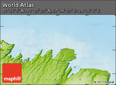 Physical Map of the Area around 71° 5' 42" N, 28° 7' 30" E