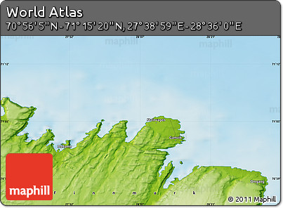 Physical Map of the Area around 71° 5' 42" N, 28° 7' 30" E