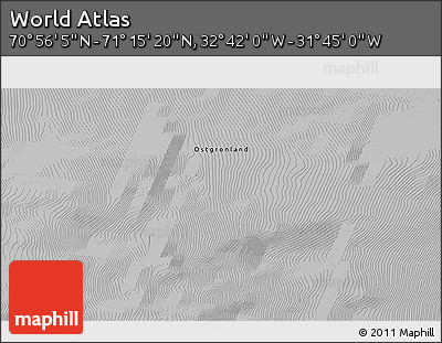 Physical 3D Map of the Area around 71° 5' 42" N, 32° 13' 30" W
