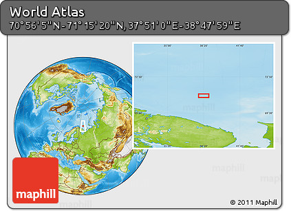 Physical Location Map of the Area around 71° 5' 42" N, 38° 19' 30" E