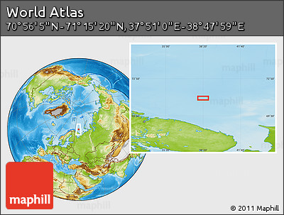 Physical Location Map of the Area around 71° 5' 42" N, 38° 19' 30" E