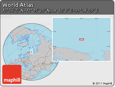 Gray Location Map of the Area around 71° 5' 42" N, 39° 10' 29" E