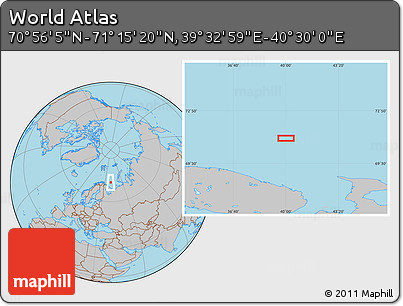 Gray Location Map of the Area around 71° 5' 42" N, 40° 1' 29" E