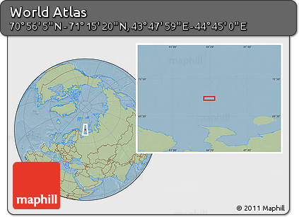 Savanna Style Location Map of the Area around 71° 5' 42" N, 44° 16' 29" E, hill shading