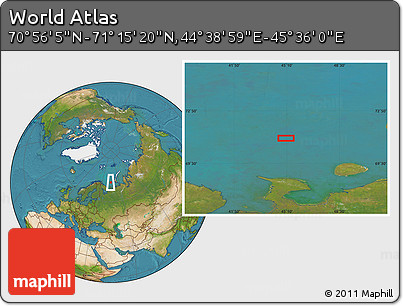 Satellite Location Map of the Area around 71° 5' 42" N, 45° 7' 30" E