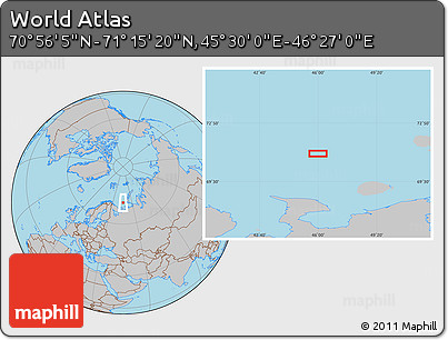 Gray Location Map of the Area around 71° 5' 42" N, 45° 58' 30" E