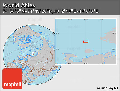 Gray Location Map of the Area around 71° 5' 42" N, 48° 31' 29" E