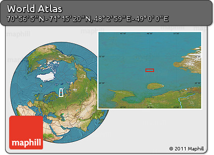 Satellite Location Map of the Area around 71° 5' 42" N, 48° 31' 29" E