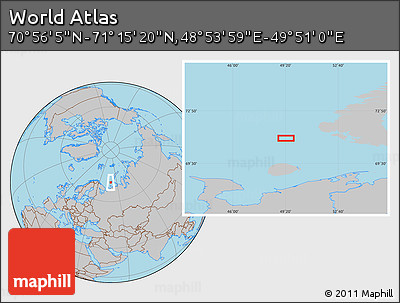 Gray Location Map of the Area around 71° 5' 42" N, 49° 22' 30" E