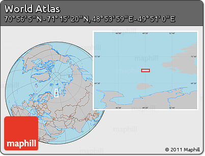 Gray Location Map of the Area around 71° 5' 42" N, 49° 22' 30" E
