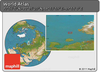 Satellite Location Map of the Area around 71° 5' 42" N, 49° 22' 30" E