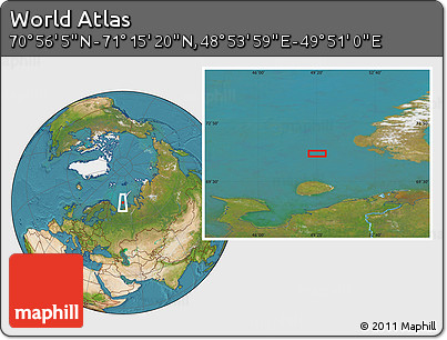 Satellite Location Map of the Area around 71° 5' 42" N, 49° 22' 30" E