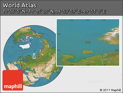 Satellite Location Map of the Area around 71° 5' 42" N, 49° 22' 30" E