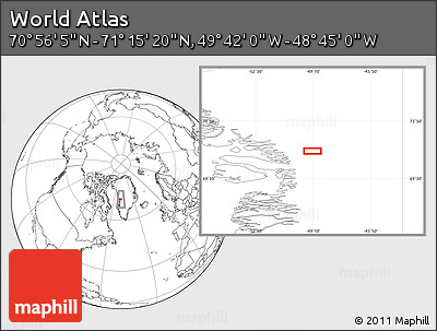 Blank Location Map of the Area around 71° 5' 42" N, 49° 13' 30" W