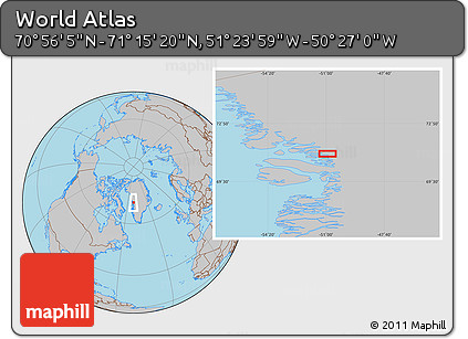 Gray Location Map of the Area around 71° 5' 42" N, 50° 55' 29" W