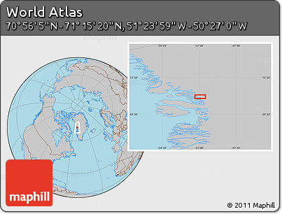 Gray Location Map of the Area around 71° 5' 42" N, 50° 55' 29" W