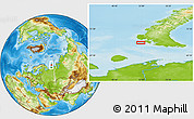Physical Location Map of the area around 71° 5' 42" N, 51° 55' 29" E